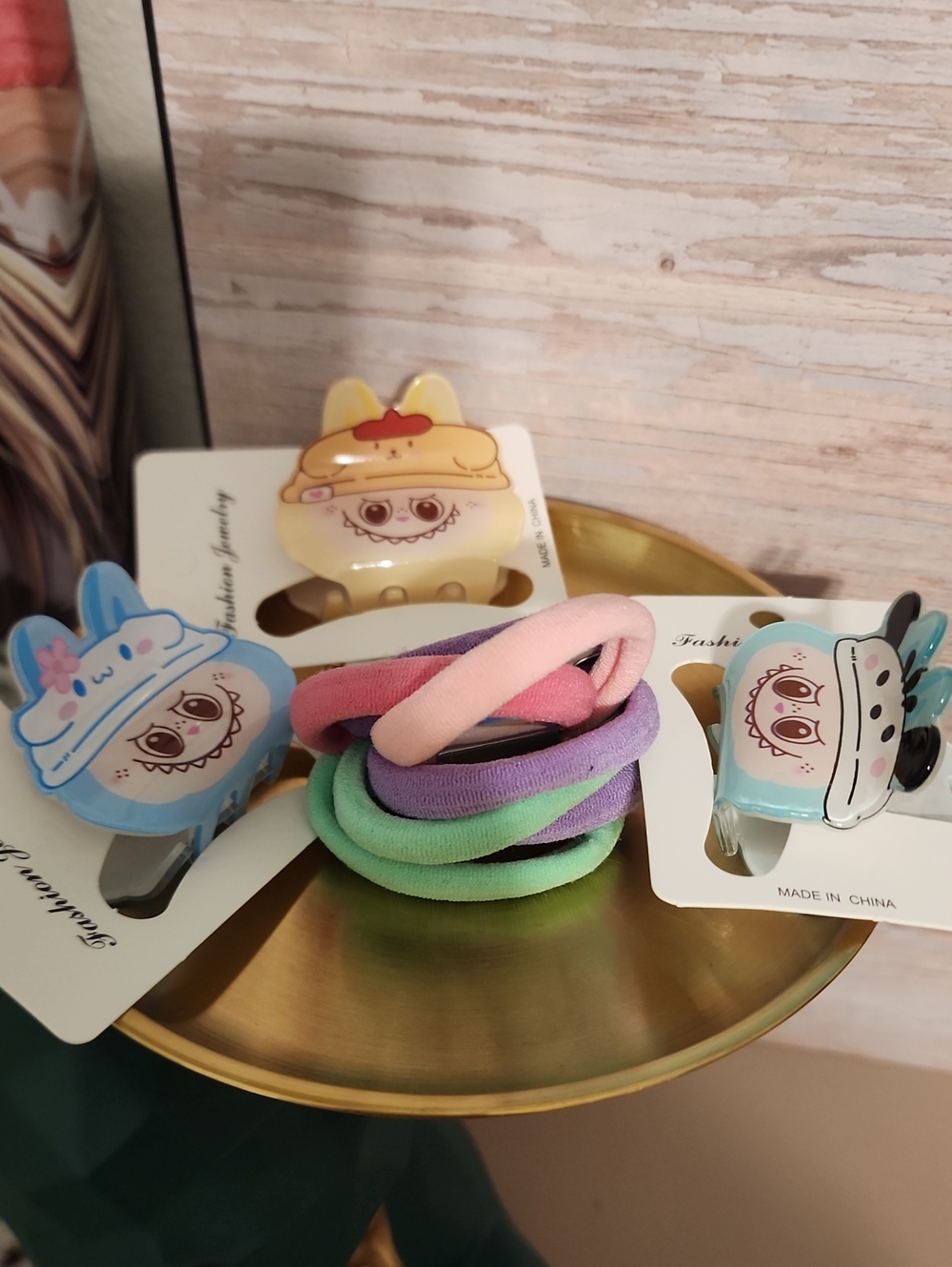 Cute Pastel Hair Tie Set with Character Clips